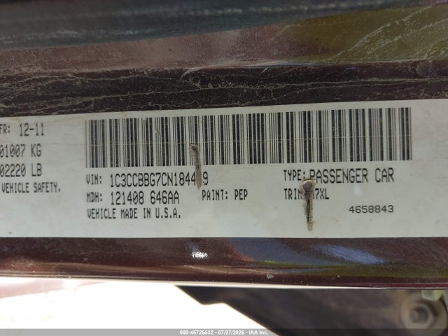45725532 :رقم المزاد ، 1C3CCBBG7CN184469 vin ، 2012 Chrysler 200 Touring مزاد بيع