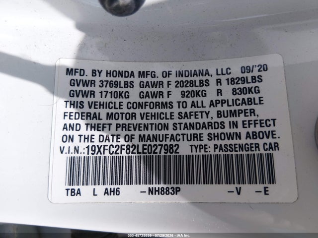 19XFC2F82LE027982 Honda Civic Sport
