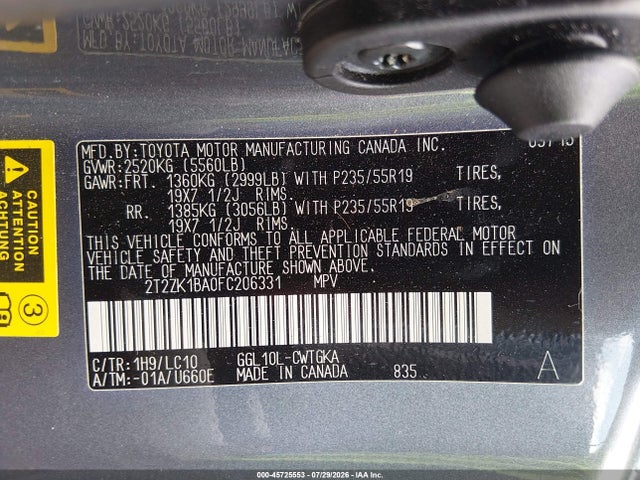 Aukcja sprzedaży 2015 Lexus Rx 350, vin: 2T2ZK1BA0FC206331, numer aukcji: 45725553