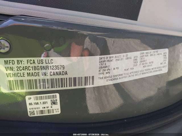 Aukcja sprzedaży 2022 Chrysler Pacifica Touring L, vin: 2C4RC1BG9NR123579, numer aukcji: 45725588
