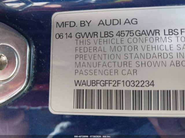 45725596 :رقم المزاد ، WAUBFGFF2F1032234 vin ، 2015 Audi A3 2.0t Premium مزاد بيع