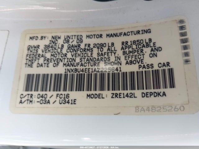 2010 Toyota Corolla Le მანქანა იყიდება აუქციონზე, vin: 1NXBU4EE1AZ225641, აუქციონის ნომერი: 45725627