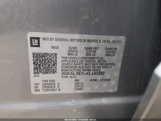 2019 Gmc Terrain Denali მანქანა იყიდება აუქციონზე, vin: 3GKALXEX3KL183382, აუქციონის ნომერი: 45725639