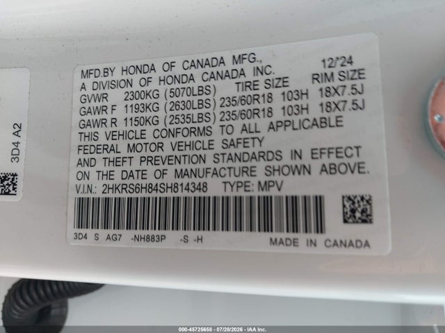 2HKRS6H84SH814348 Honda Cr-v Hybrid Sport-l