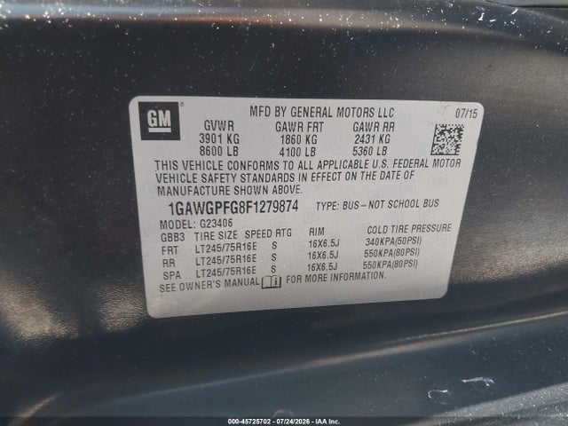 Chevrolet Express 2500 Ls 2015 1GAWGPFG8F1279874 Image 9