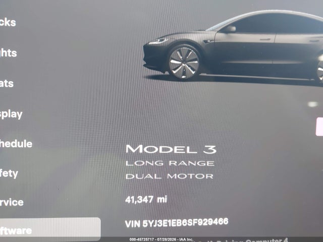 45725717 :رقم المزاد ، 5YJ3E1EB6SF929466 vin ، 2025 Tesla Model 3 Long Range All-wheel Drive مزاد بيع