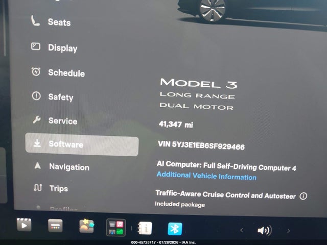 45725717 :رقم المزاد ، 5YJ3E1EB6SF929466 vin ، 2025 Tesla Model 3 Long Range All-wheel Drive مزاد بيع