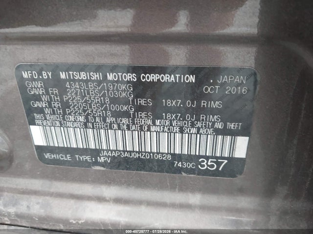 JA4AP3AU0HZ010628 Mitsubishi Outlander Sport 2.0 Es
