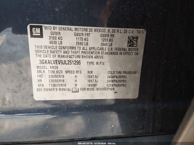 45725779 :رقم المزاد ، 3GKALVEV9JL251296 vin ، 2018 Gmc Terrain Slt مزاد بيع