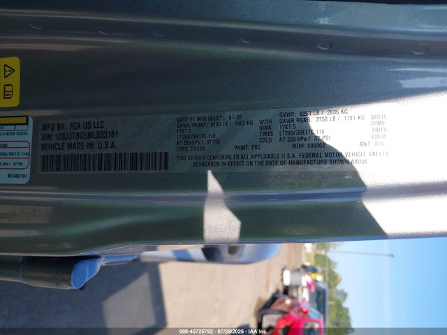 Aukcja sprzedaży 2021 Jeep Gladiator Rubicon 4x4, vin: 1C6JJTBG5ML503161, numer aukcji: 45725792
