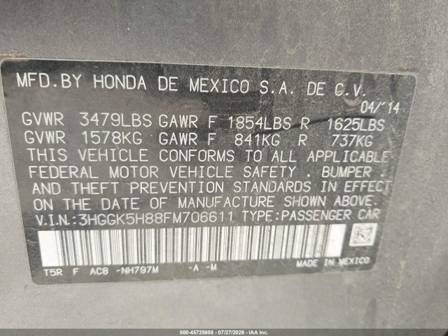 3HGGK5H88FM706611 Honda Fit Ex/ex-l
