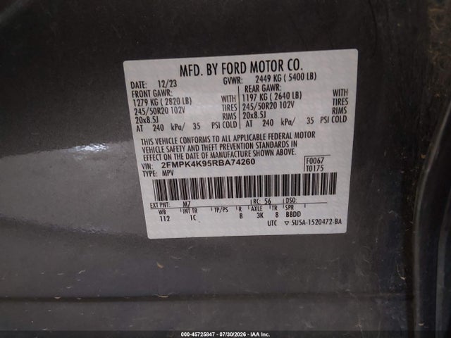 2024 Ford Edge Titanium მანქანა იყიდება აუქციონზე, vin: 2FMPK4K95RBA74260, აუქციონის ნომერი: 45725847