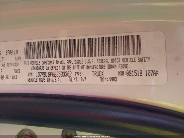 2011 Ram Ram 1500 Slt მანქანა იყიდება აუქციონზე, vin: 1D7RB1GP6BS533302, აუქციონის ნომერი: 45725848