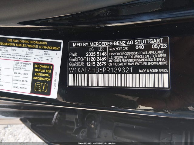 Продаж на аукціоні авто 2023 Mercedes-benz C 300 4matic, vin: W1KAF4HB6PR139321, номер лоту: 45725851