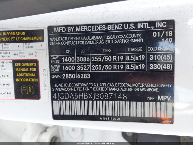 Продаж на аукціоні авто 2018 Mercedes-benz Gle 350 4matic, vin: 4JGDA5HBXJB087148, номер лоту: 45725875