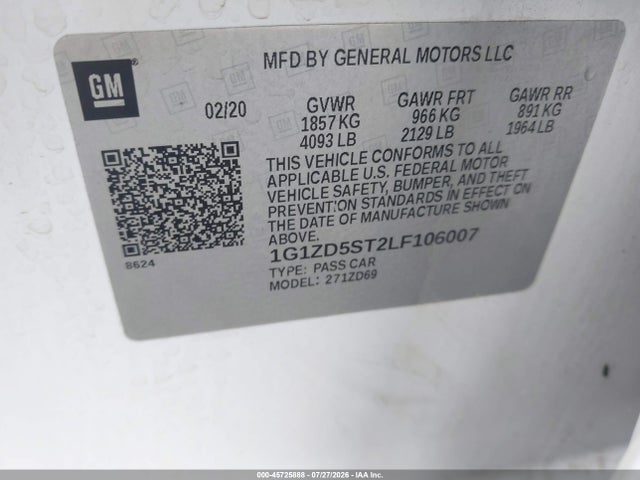 Продаж на аукціоні авто 2020 Chevrolet Malibu Fwd Lt, vin: 1G1ZD5ST2LF106007, номер лоту: 45725888