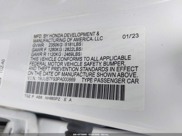 Продаж на аукціоні авто 2023 Acura Tlx Type S - Hp Wheel And Tire, vin: 19UUB7F93PA000669, номер лоту: 45725898