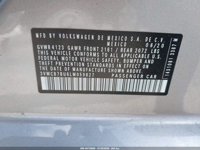 Продажа на аукционе авто 2020 Volkswagen Jetta 1.4t R-line/1.4t S/1.4t Se, vin: 3VWCB7BU6LM059827, номер лота: 45725906