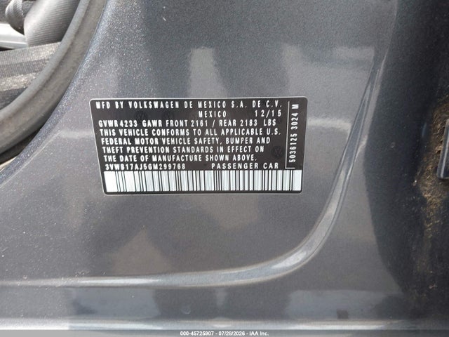 Продажа на аукционе авто 2016 Volkswagen Jetta 1.8t Sport, vin: 3VWB17AJ5GM299768, номер лота: 45725907