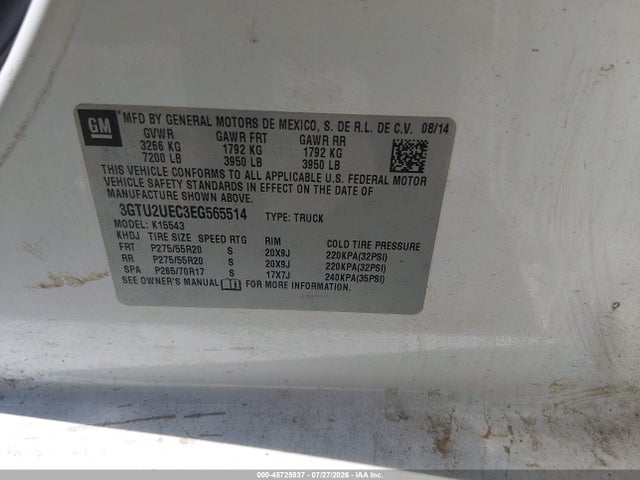 2014 Gmc Sierra 1500 Sle მანქანა იყიდება აუქციონზე, vin: 3GTU2UEC3EG565514, აუქციონის ნომერი: 45725937