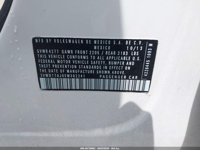 Продаж на аукціоні авто 2014 Volkswagen Jetta 1.8t Se, vin: 3VWD17AJ0EM382241, номер лоту: 45725962