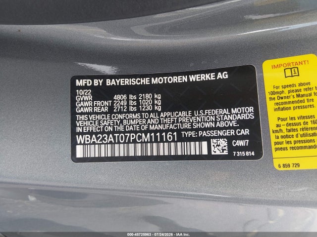 2023 Bmw 430i მანქანა იყიდება აუქციონზე, vin: WBA23AT07PCM11161, აუქციონის ნომერი: 45725963