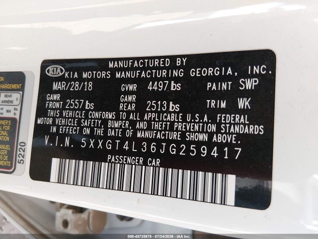 KIA Optima Lx 2018 5XXGT4L36JG259417 Image 9