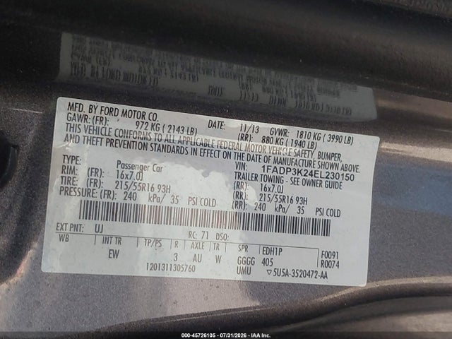 Ford FOCUS SE 2014 1FADP3K24EL230150 Image 9