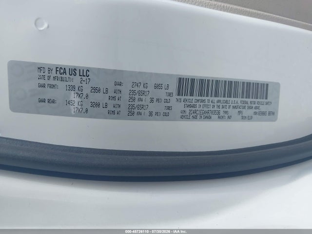 45726110 :رقم المزاد ، 2C4RC1EGXHR703536 vin ، 2017 Chrysler Pacifica Touring-l Plus مزاد بيع