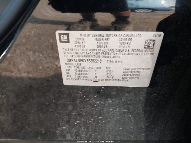 Aukcja sprzedaży 2015 Gmc Terrain Sl, vin: 2GKALNEKXF6352218, numer aukcji: 45726126