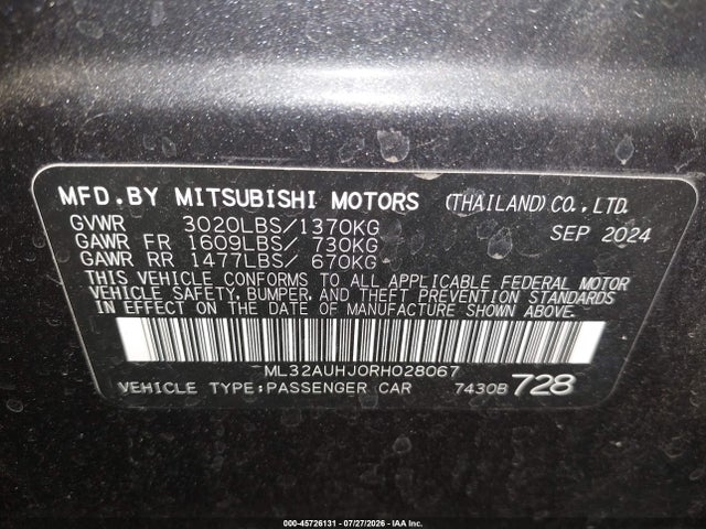 ML32AUHJ0RH028067 Mitsubishi Mirage Es/le