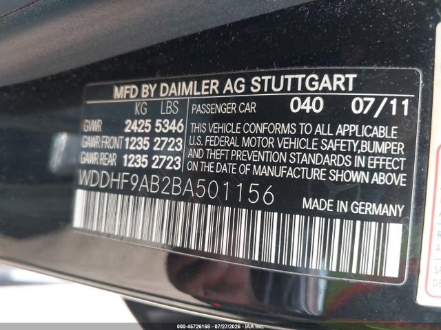 2011 Mercedes-benz E 550 4matic მანქანა იყიდება აუქციონზე, vin: WDDHF9AB2BA501156, აუქციონის ნომერი: 45726168