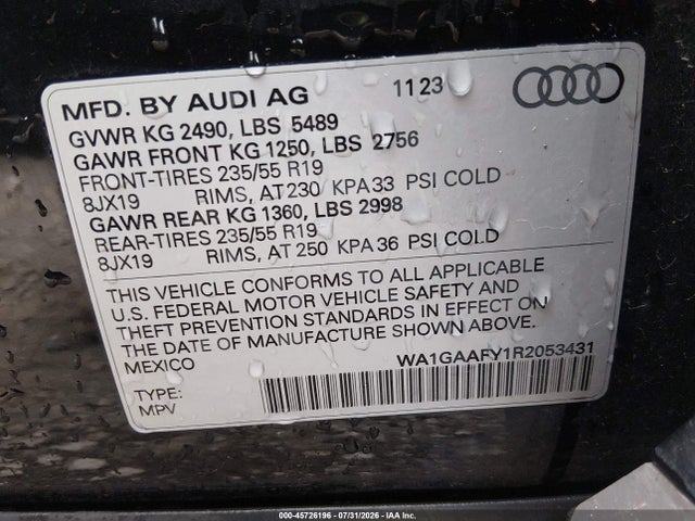 Продаж на аукціоні авто 2024 Audi Q5 Premium 45 Tfsi S Line Quattro, vin: WA1GAAFY1R2053431, номер лоту: 45726196