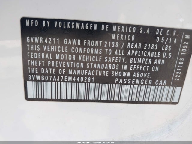 Aukcja sprzedaży 2014 Volkswagen Jetta 1.8t Se, vin: 3VWB07AJ7EM440291, numer aukcji: 45726223