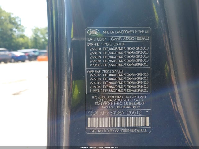 Aukcja sprzedaży 2008 Land Rover Range Rover Sport Supercharged, vin: SALSH23498A126612, numer aukcji: 45726250