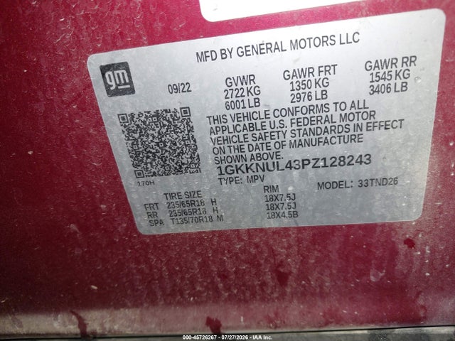 45726267 :رقم المزاد ، 1GKKNUL43PZ128243 vin ، 2023 Gmc Acadia Awd Slt مزاد بيع
