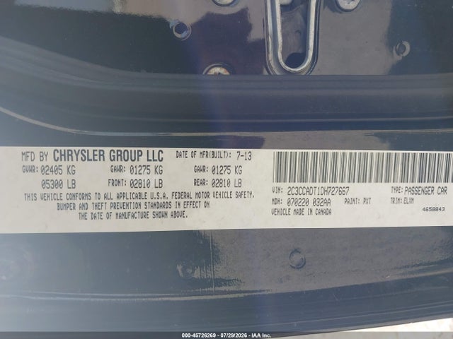 Продажа на аукционе авто 2013 Chrysler 300c John Varvatos Limited Edition, vin: 2C3CCADT1DH727667, номер лота: 45726269