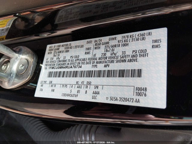Aukcja sprzedaży 2024 Ford Escape St-line, vin: 1FMCU0MN4RUA76734, numer aukcji: 45726270
