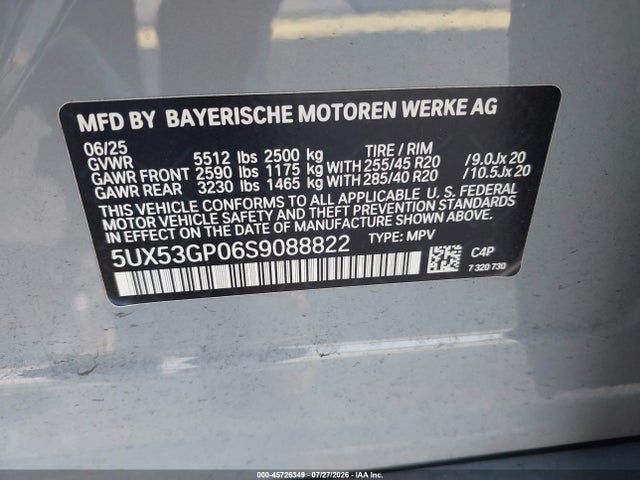 Aukcja sprzedaży 2025 Bmw X3 30 Xdrive, vin: 5UX53GP06S9088822, numer aukcji: 45726349