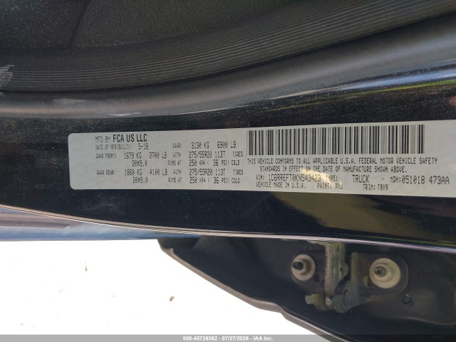 45726362 :رقم المزاد ، 1C6RREFT0KN543423 vin ، 2019 Ram 1500 Big Horn/lone Star  4x2 5'7 Box مزاد بيع
