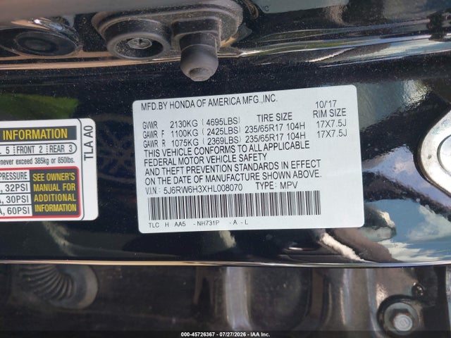 Honda CR-V LX 2017 5J6RW6H3XHL008070 Image 9