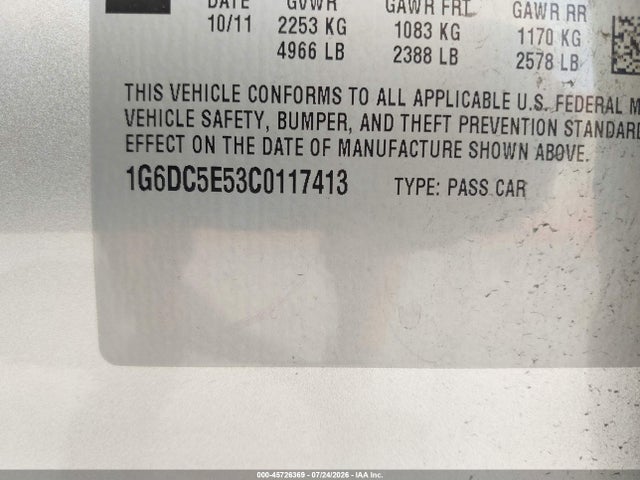 45726369 :رقم المزاد ، 1G6DC5E53C0117413 vin ، 2012 Cadillac Cts Standard مزاد بيع