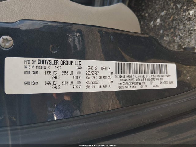 45726437 :رقم المزاد ، 2C4RDGBG9ER404796 vin ، 2014 Dodge Grand Caravan American Value Pkg مزاد بيع