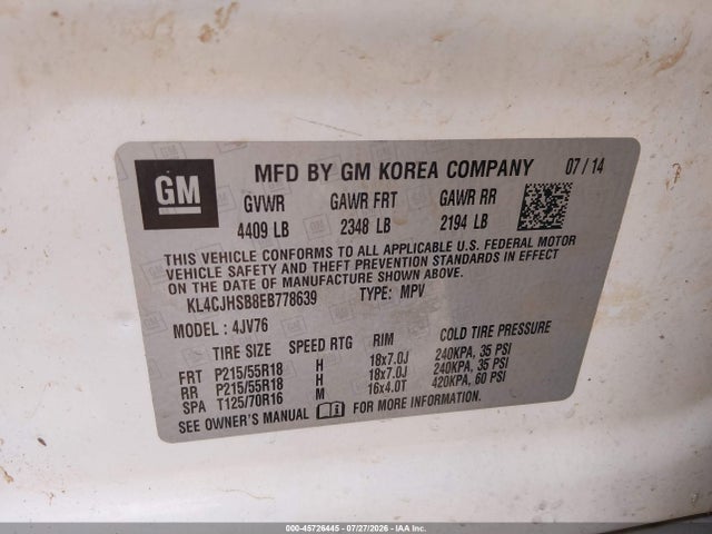 Продажа на аукционе авто 2014 Buick Encore Premium, vin: KL4CJHSB8EB778639, номер лота: 45726445