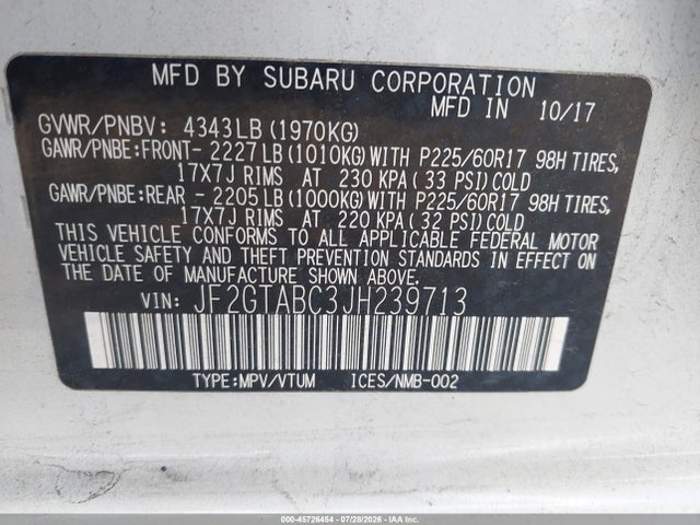 JF2GTABC3JH239713 Subaru Crosstrek 2.0i Premium