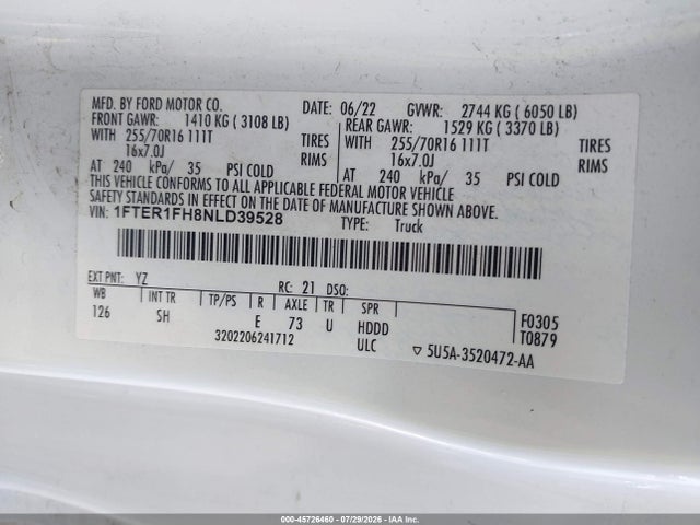 Ford RANGER XL 2022 1FTER1FH8NLD39528 Image 9