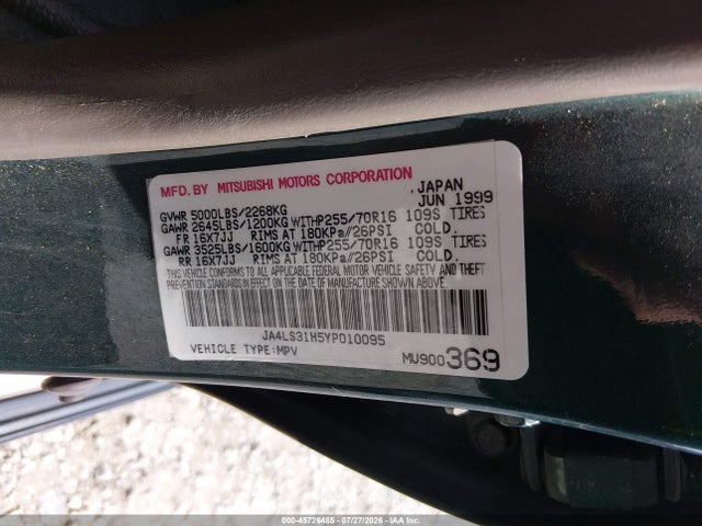 2000 Mitsubishi Montero Sport Ls/xls მანქანა იყიდება აუქციონზე, vin: JA4LS31H5YP010095, აუქციონის ნომერი: 45726485