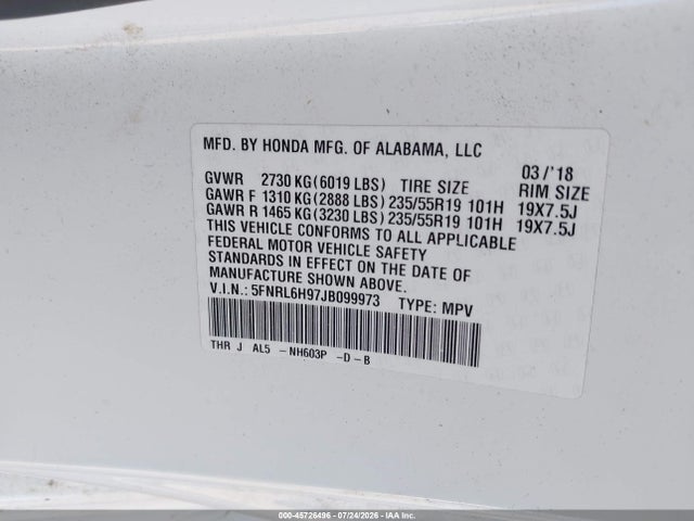 Продаж на аукціоні авто 2018 Honda Odyssey Elite, vin: 5FNRL6H97JB099973, номер лоту: 45726496