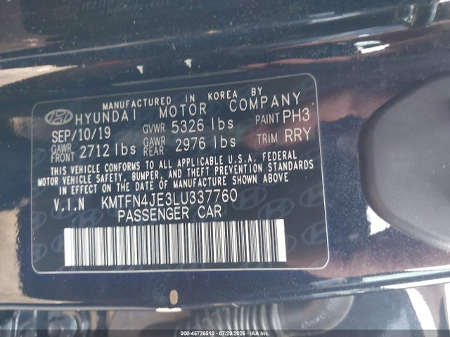 45726510 :رقم المزاد ، KMTFN4JE3LU337760 vin ، 2020 Genesis G80 3.8 Rwd مزاد بيع