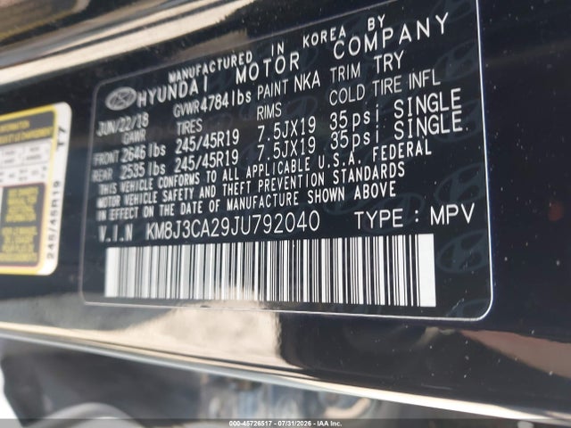 Продаж на аукціоні авто 2018 Hyundai Tucson Value, vin: KM8J3CA29JU792040, номер лоту: 45726517